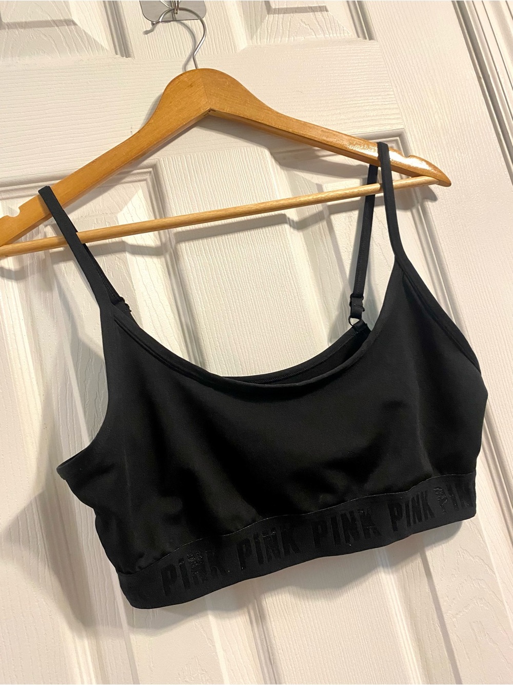 🖤VS PINK BLACK SPORTS BRA LOGO PINK SPORT SIZE LARGE LIGHTLY LINED ULTIMATE